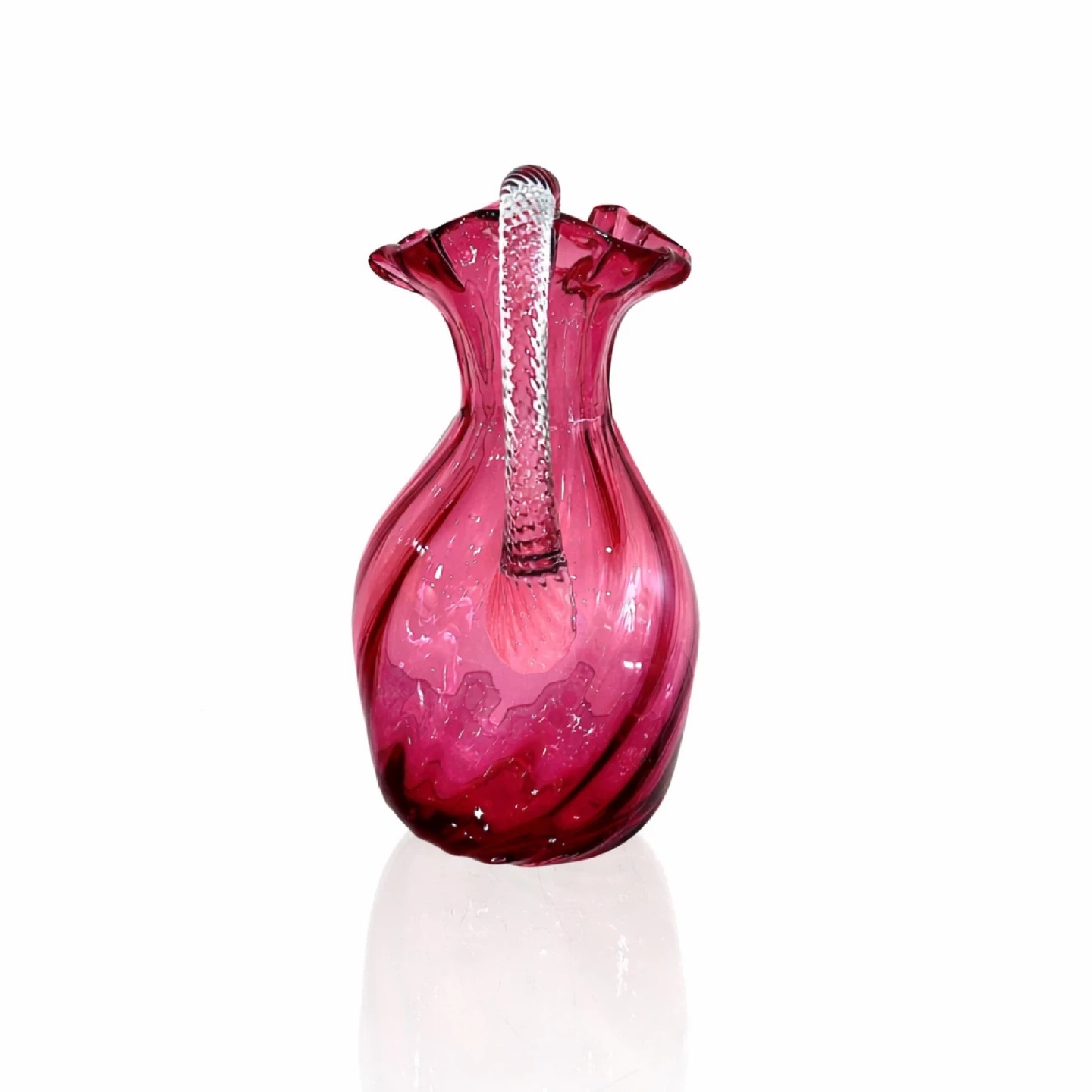 Vintage Cranberry Art Glass Jug w Applied Handle & Pontil - photo 2