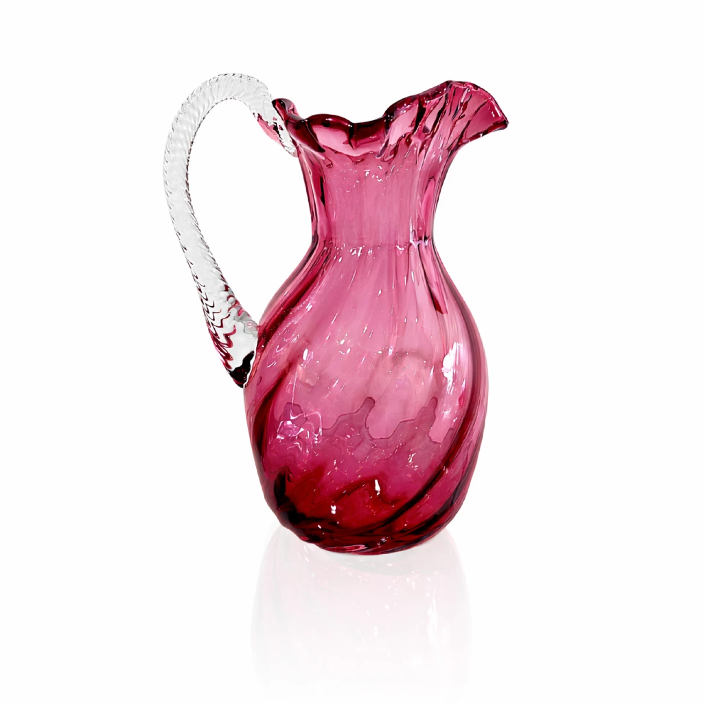 Vintage Cranberry Art Glass Jug w Applied Handle & Pontil