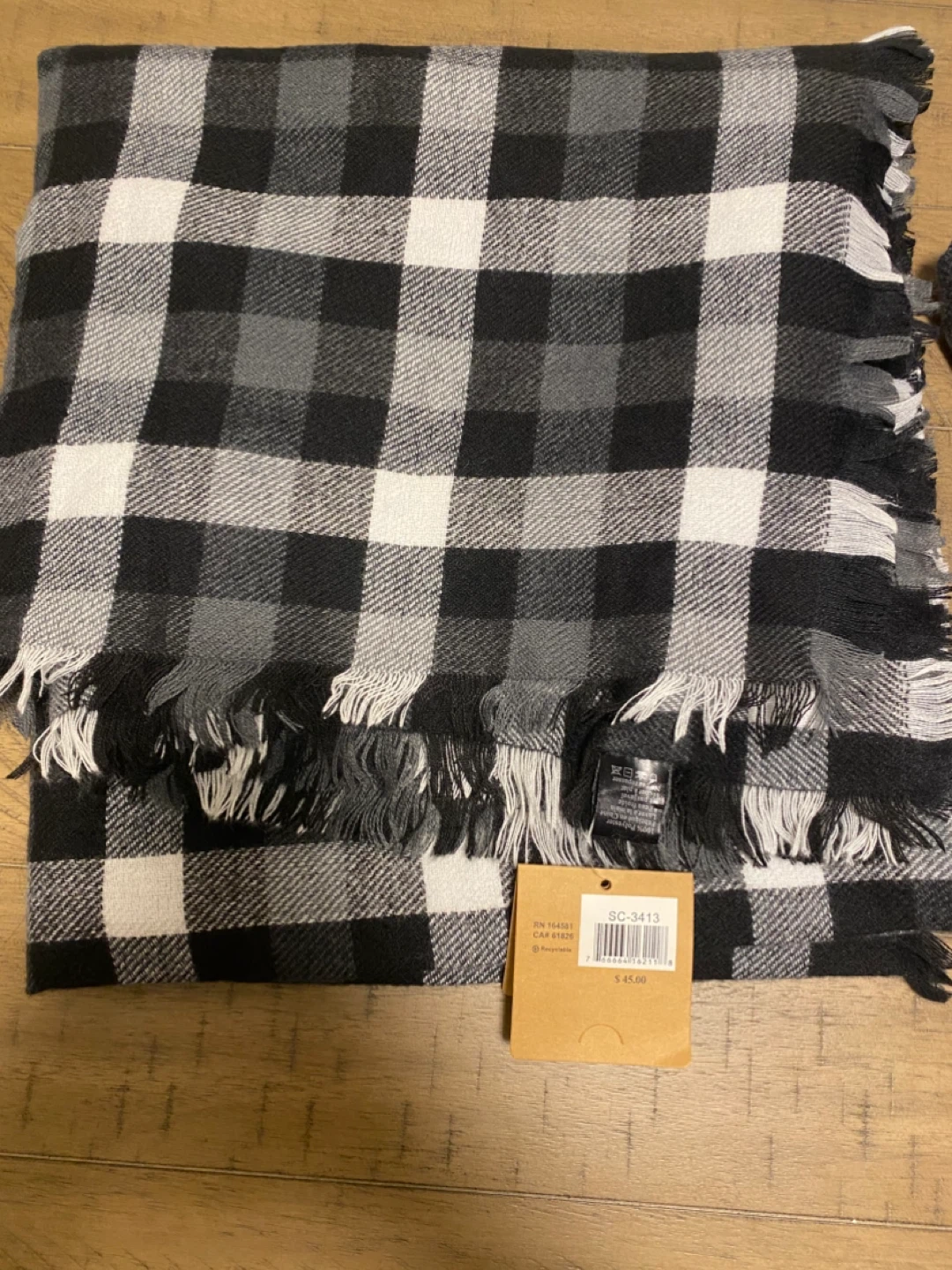 Just Cozy Blanket Scarf - Black and White Buffalo Check