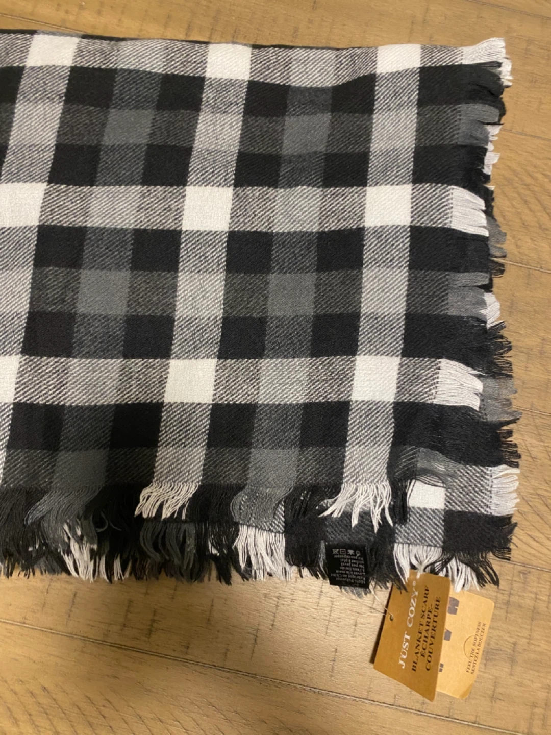 Just Cozy Blanket Scarf - Black and White Buffalo Check - photo 3