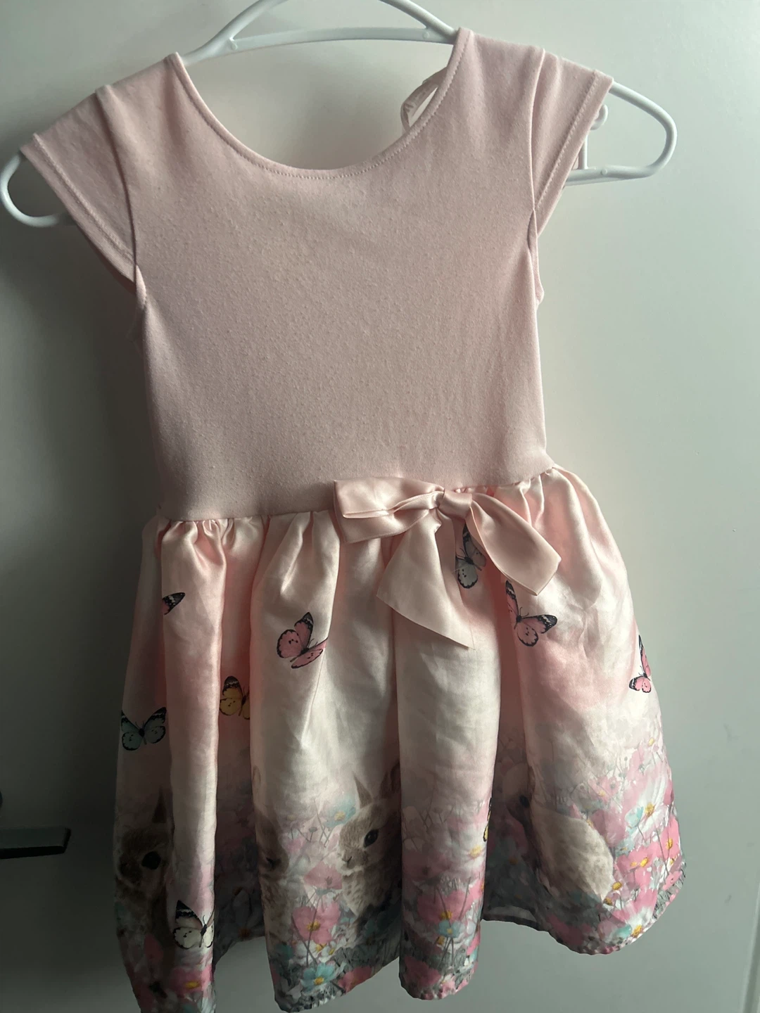 4-6T Girls Pink Butterfly and Bunny Dress