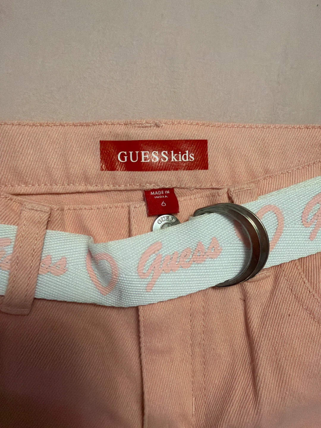 Guess Kids Peach Denim Shorts with Belt - photo 2