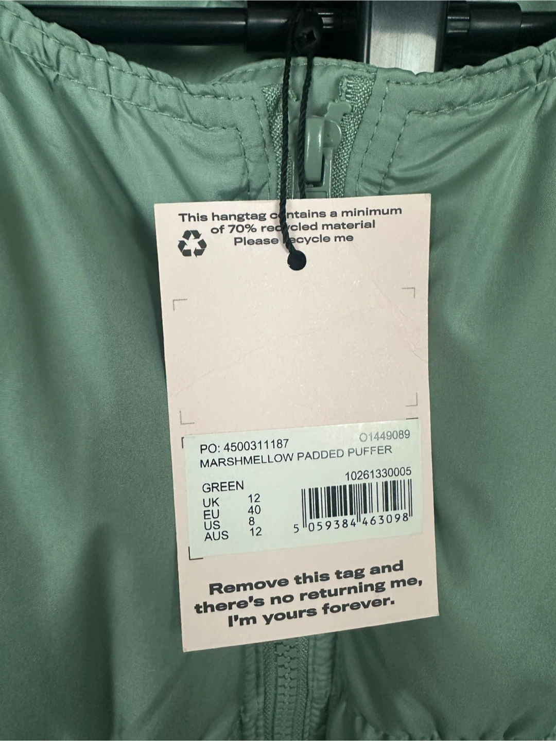 MISSGUIDED Marshmallow Padded Puffer Jacket Green Size US size 8 - photo 5