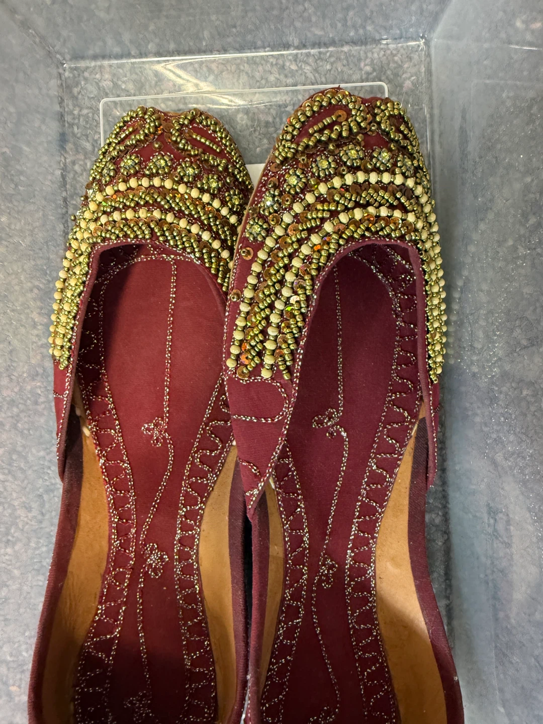 Embellished Burgundy Jutti Flat Shoes from Dubai