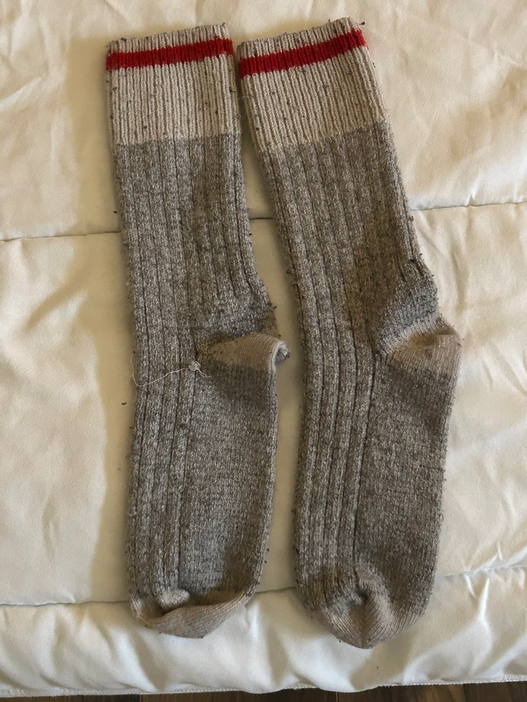 Wool Blend Crew Socks - Grey/Red
