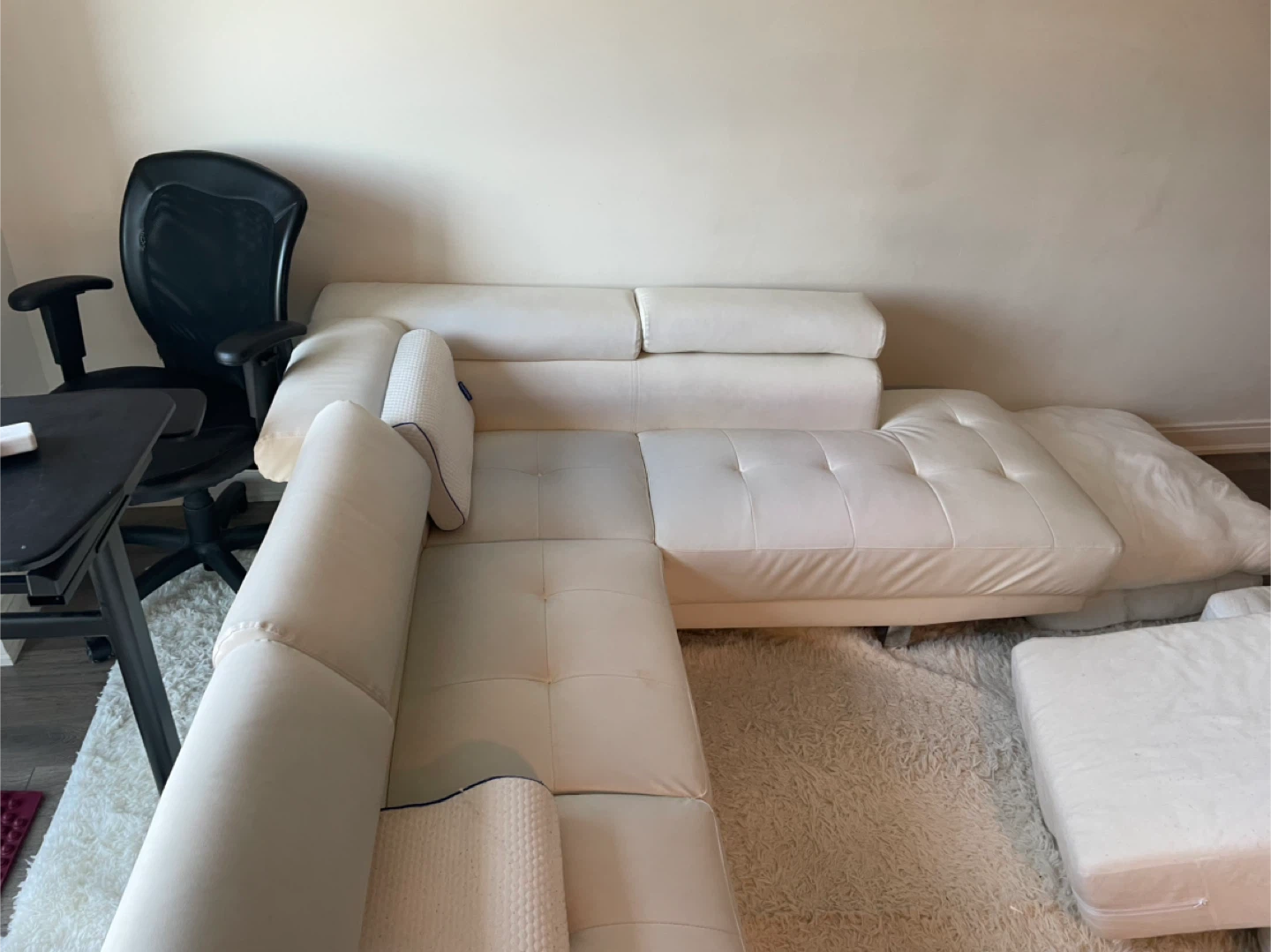 White Faux Leather Sectional Sofa - photo 3