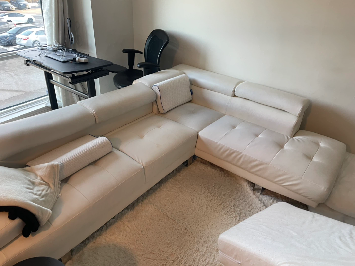White Faux Leather Sectional Sofa