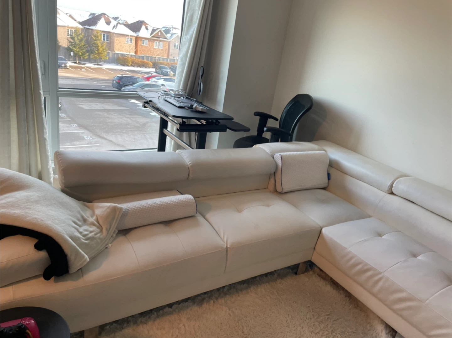 White Faux Leather Sectional Sofa - photo 2
