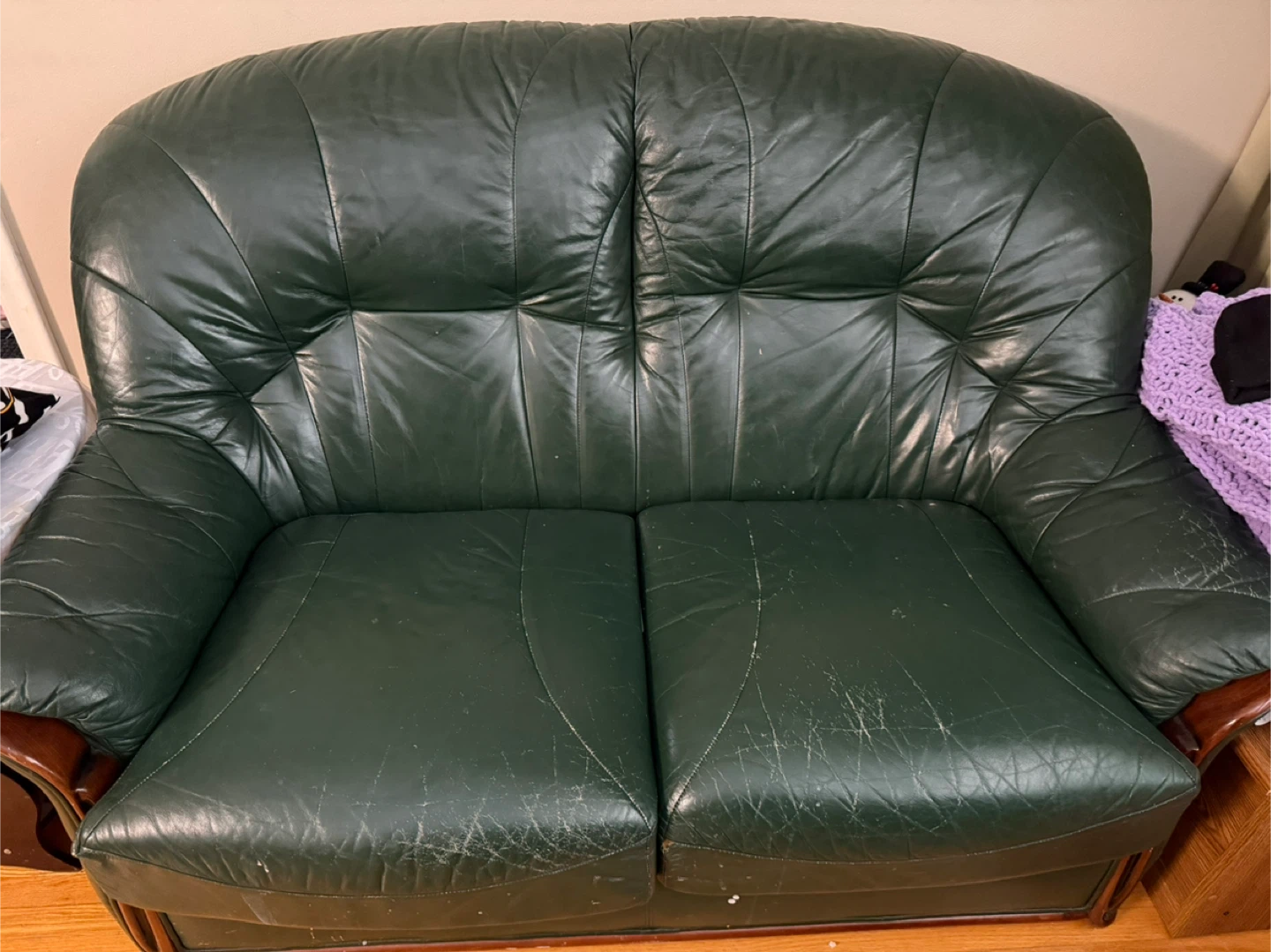Green Leather Sofa and Matching Armchair Set - photo 2