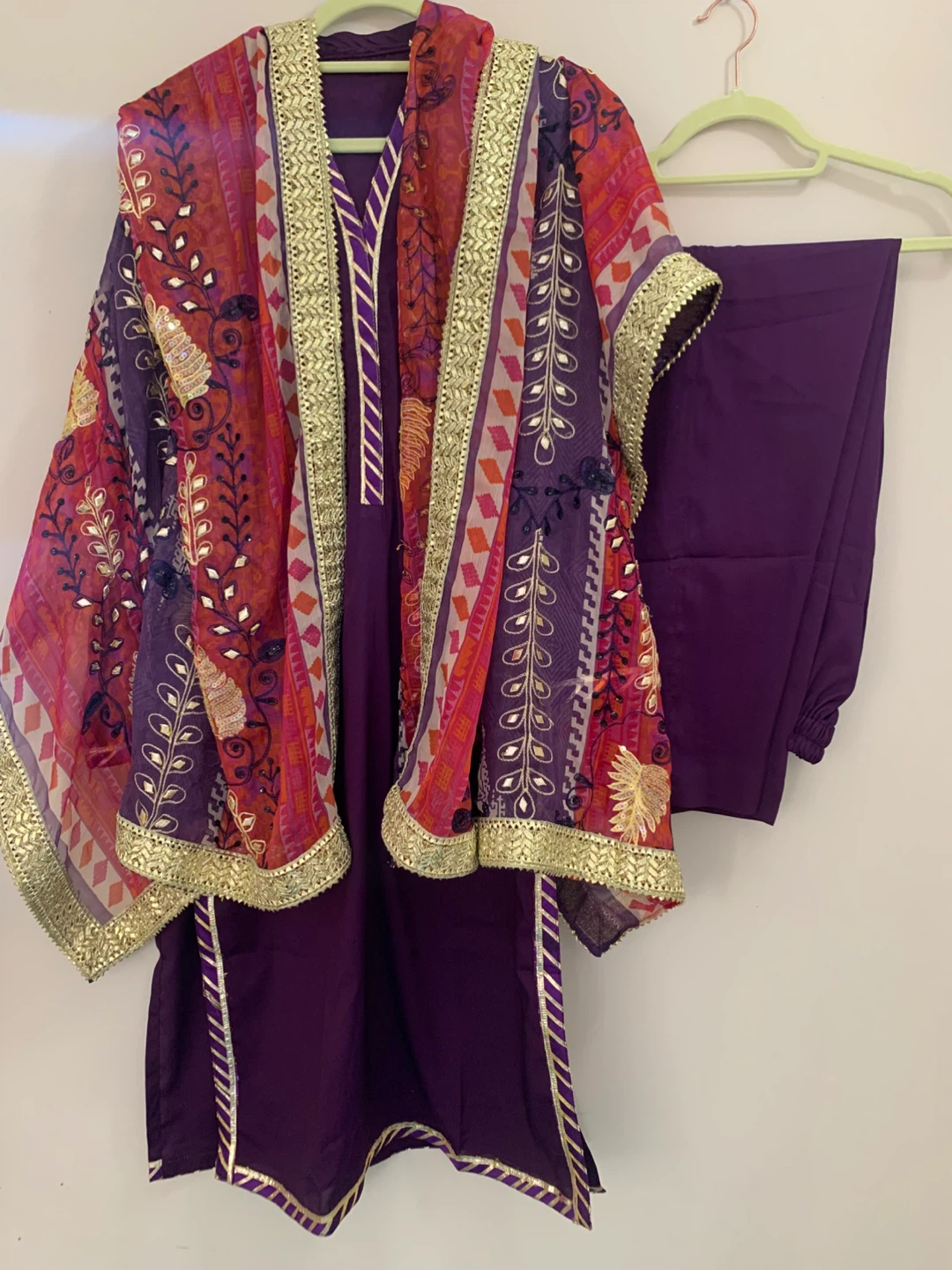 Purple 3-Piece Shalwar Kameez Set with Dupatta