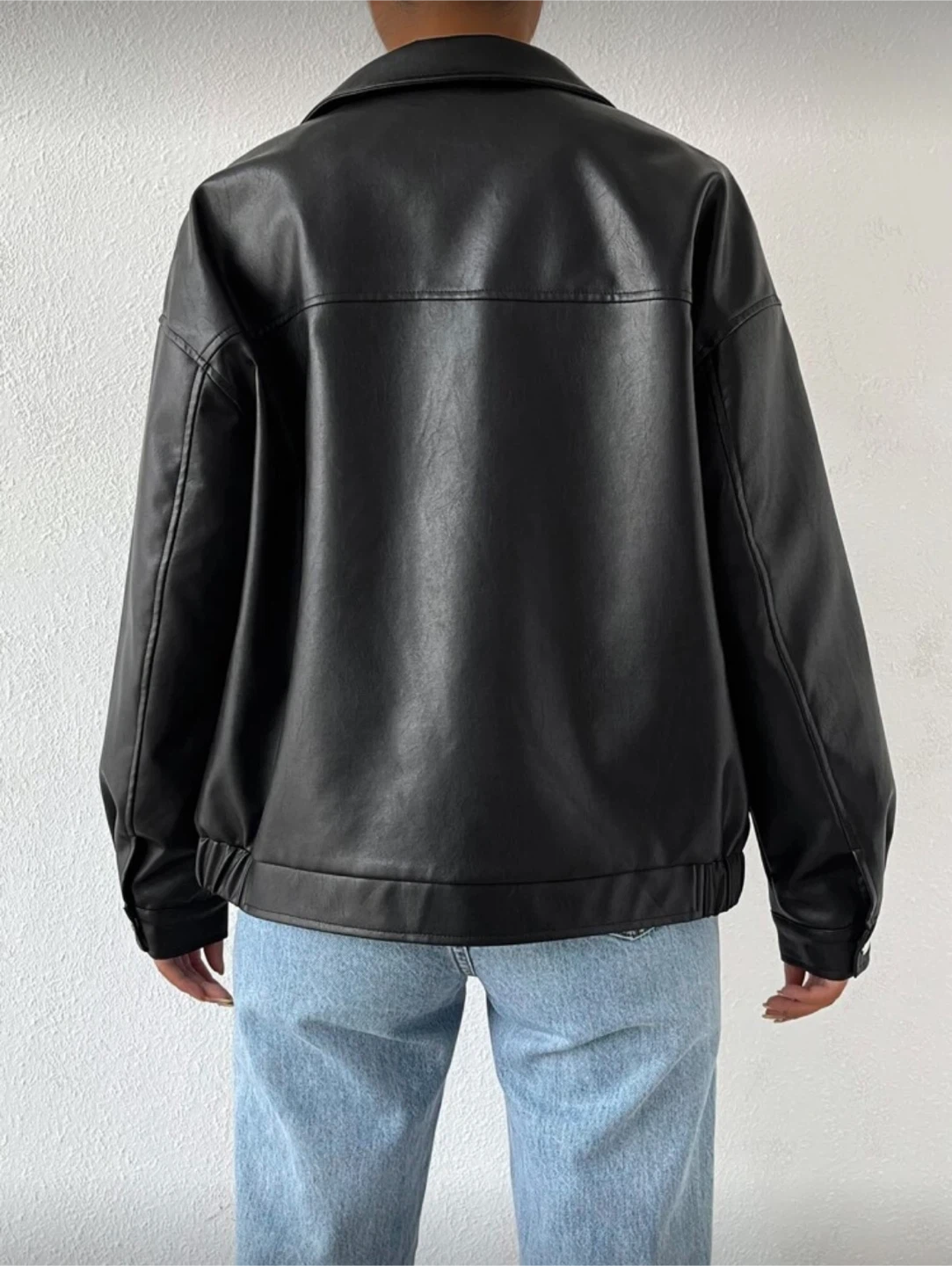 Drop Shoulder Zip Up PU Cropped Jacket - photo 2