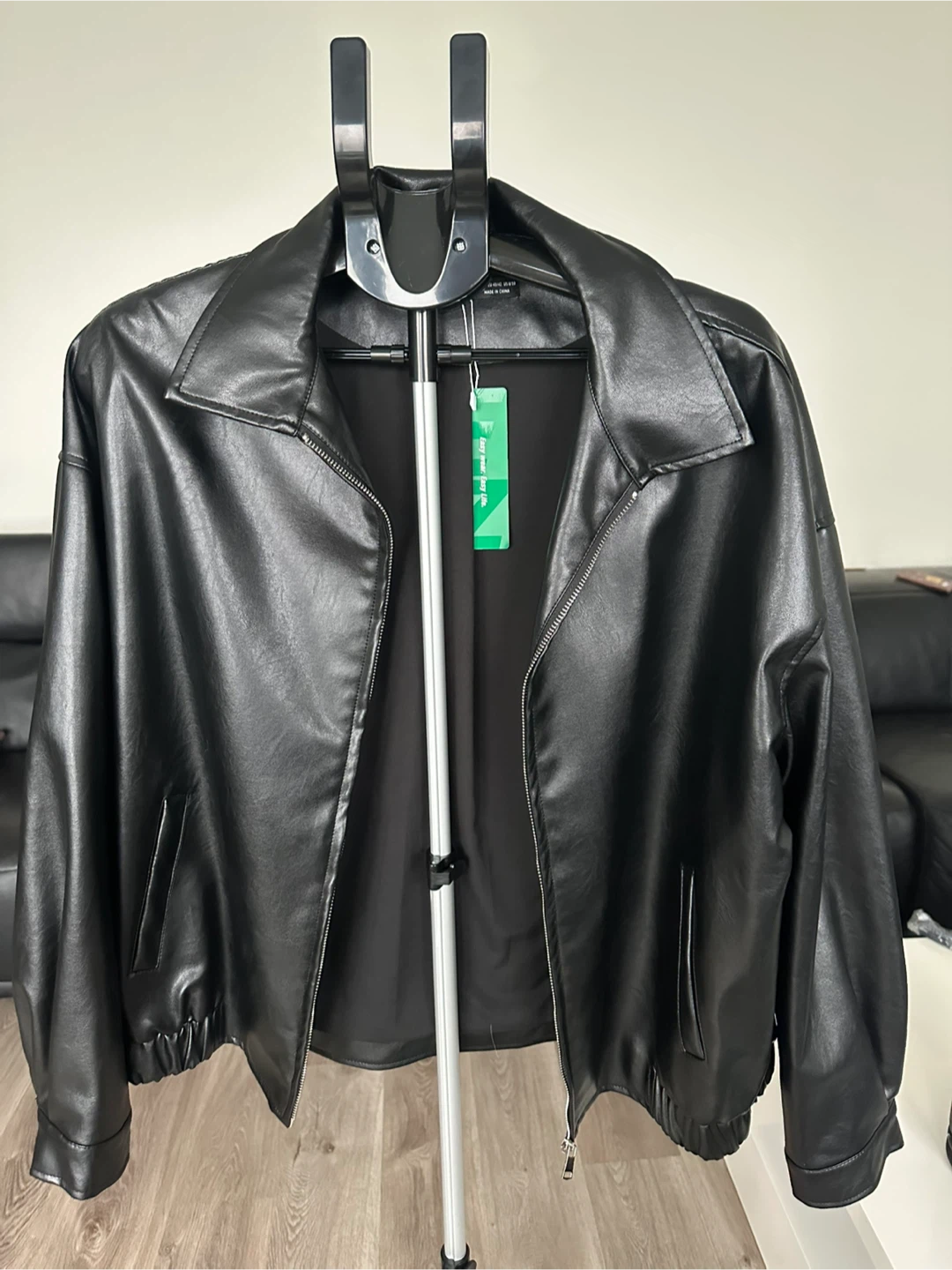 Drop Shoulder Zip Up PU Cropped Jacket - photo 4