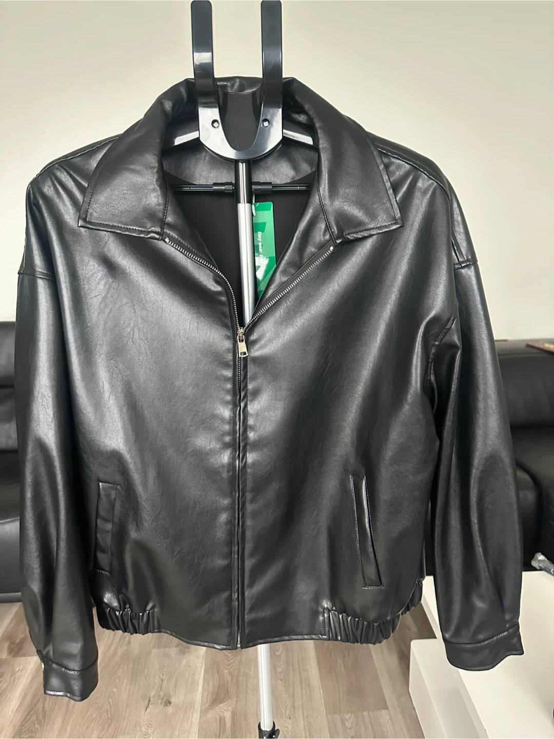 Drop Shoulder Zip Up PU Cropped Jacket - photo 5