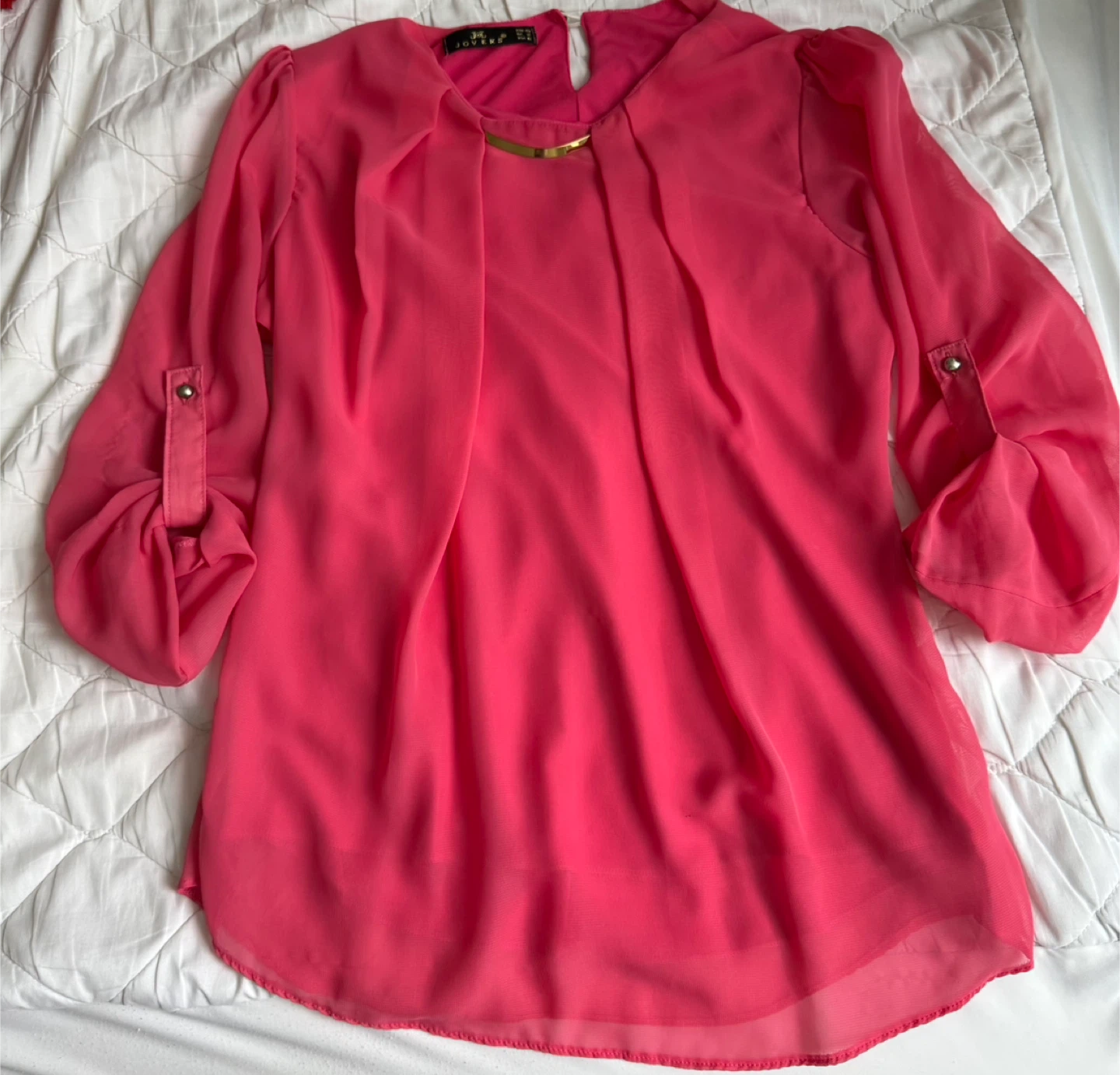 JOVERS Pink Chiffon Blouse with Gold Neck Detail