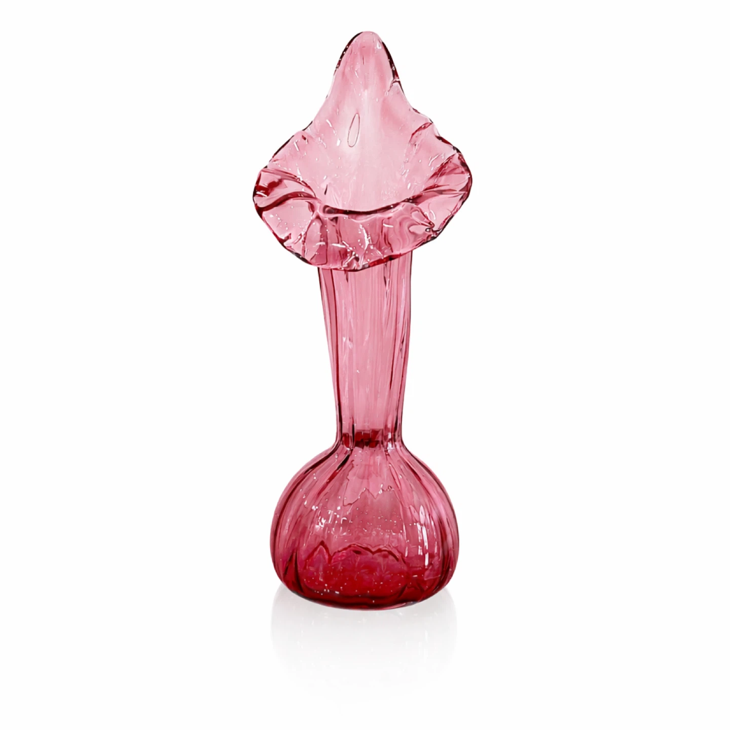Vintage Cranberry Art Glass Vase w Flared Rim & Pontil