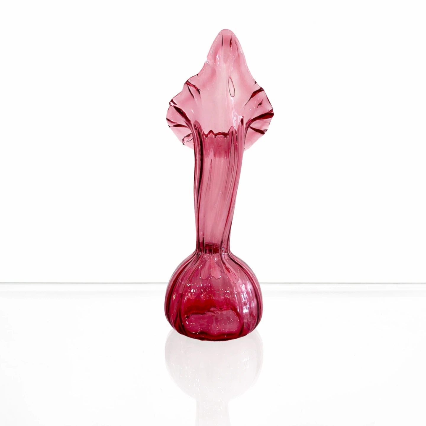 Vintage Cranberry Art Glass Vase w Flared Rim & Pontil - photo 4