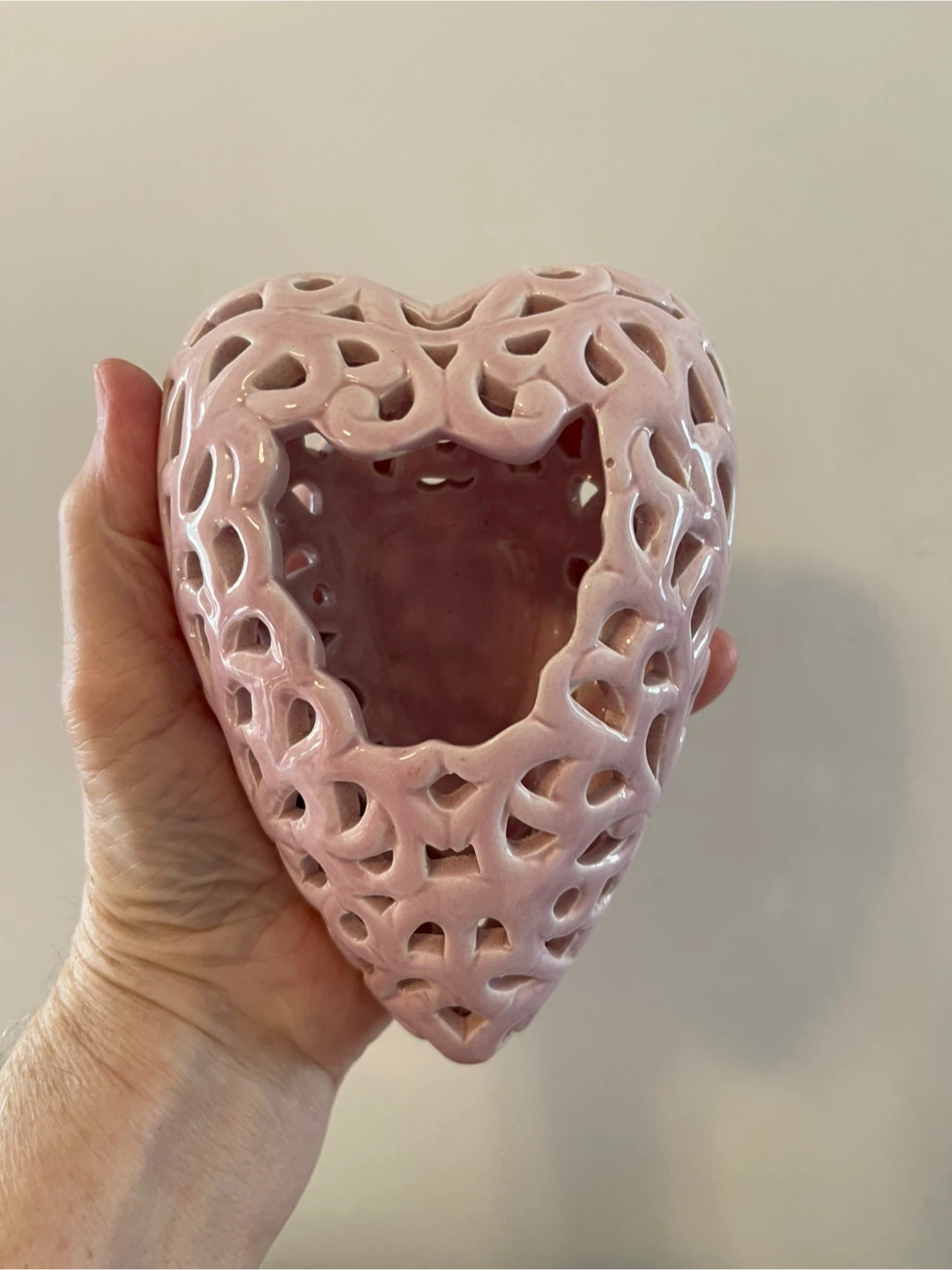 Pink Heart Ceramic Lace Candle Holder