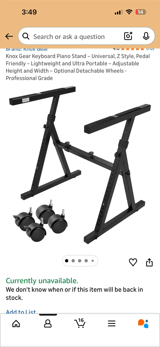 Knox Gear Z Style Keyboard Piano Stand with Wheels