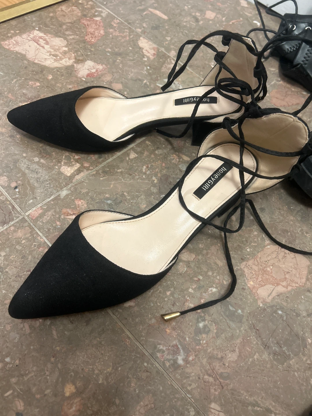 Black Suede Lace-Up Heels 39/8.5
