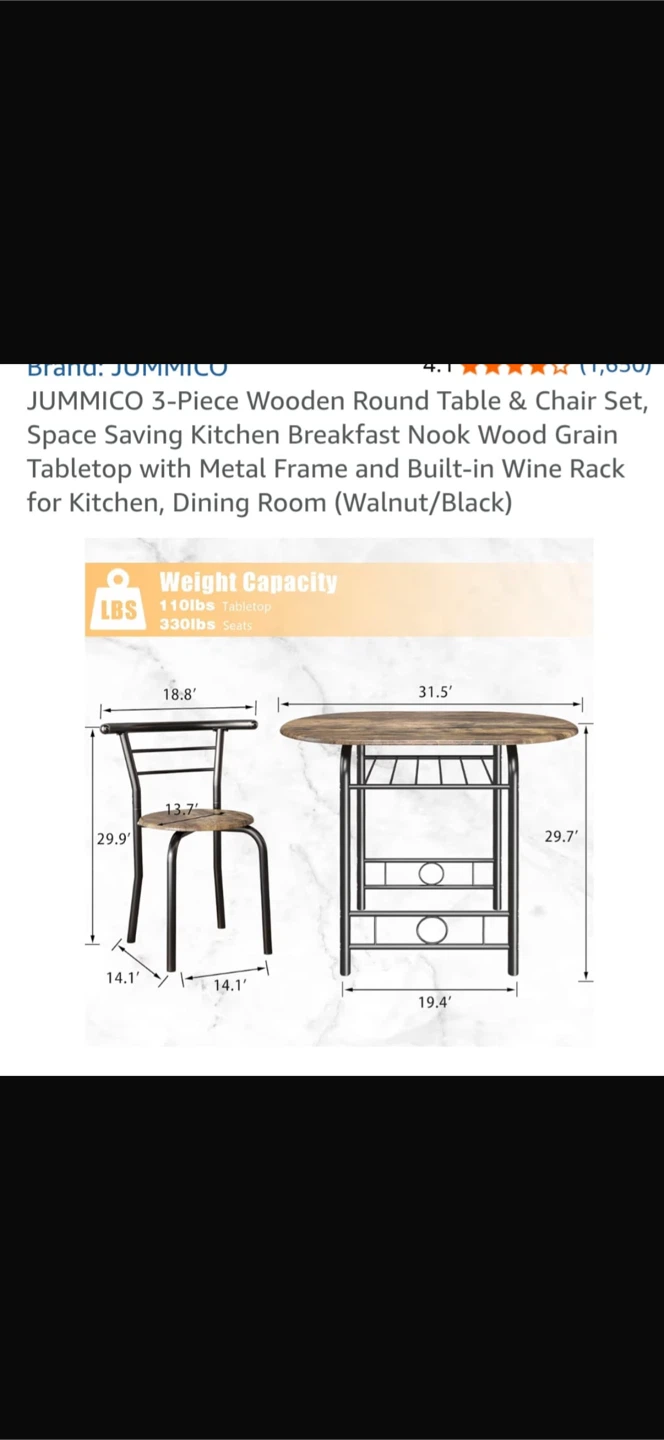JUMMICO 3-Piece Round Dining Table & Chair Set with Wine Rack - photo 4