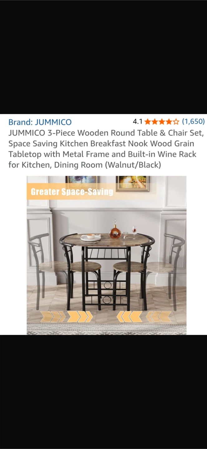 JUMMICO 3-Piece Round Dining Table & Chair Set with Wine Rack - photo 2