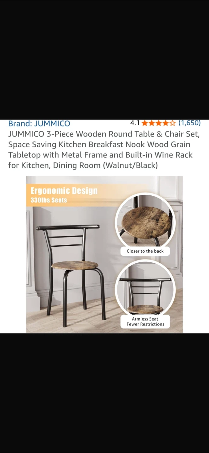 JUMMICO 3-Piece Round Dining Table & Chair Set with Wine Rack - photo 3