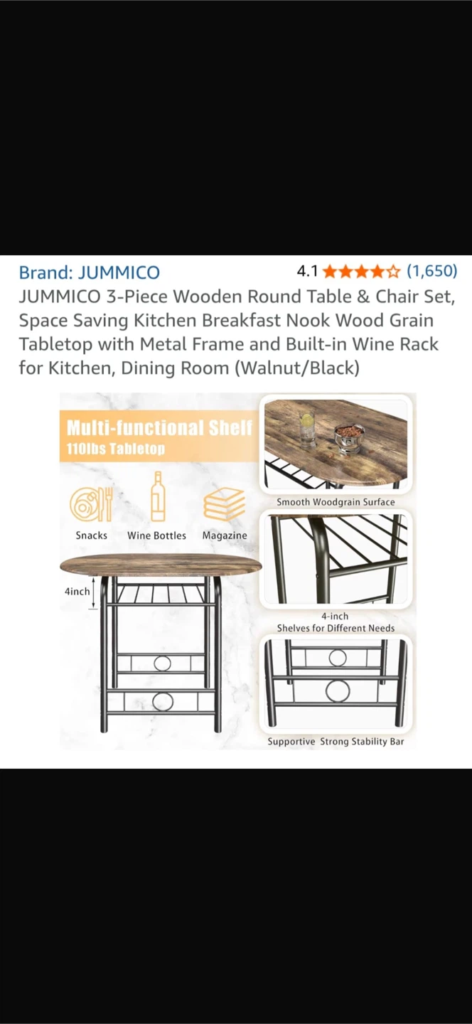 JUMMICO 3-Piece Round Dining Table & Chair Set with Wine Rack - photo 5