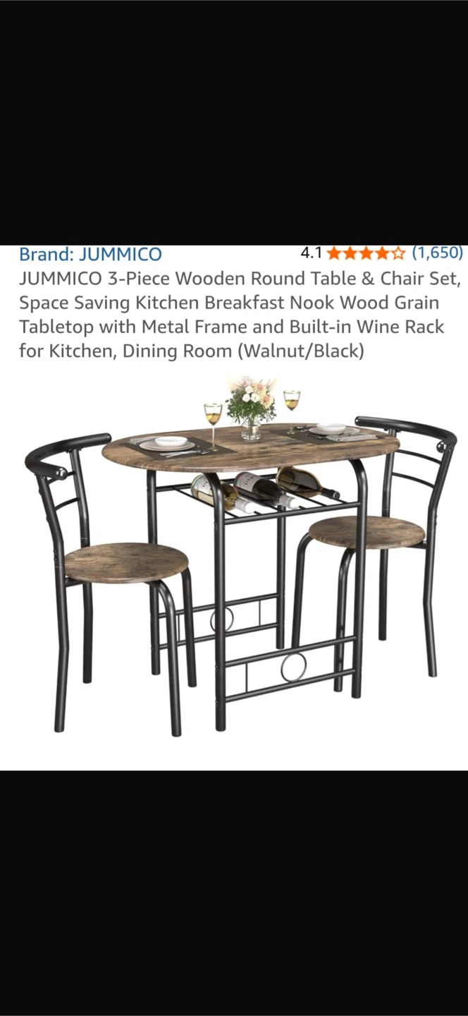 JUMMICO 3-Piece Round Dining Table & Chair Set with Wine Rack