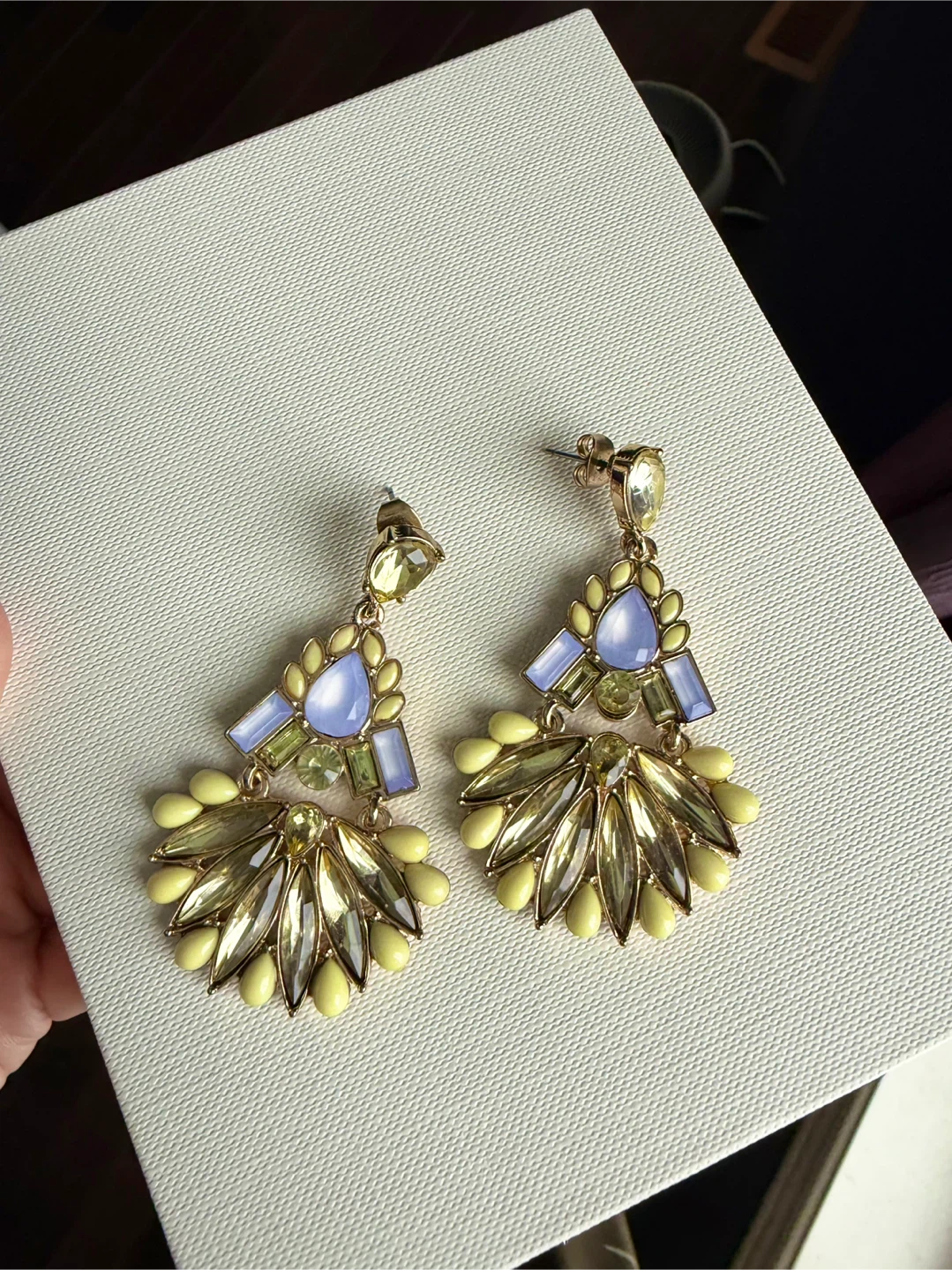 Statement Fan Earrings with Blue and Yellow Gems