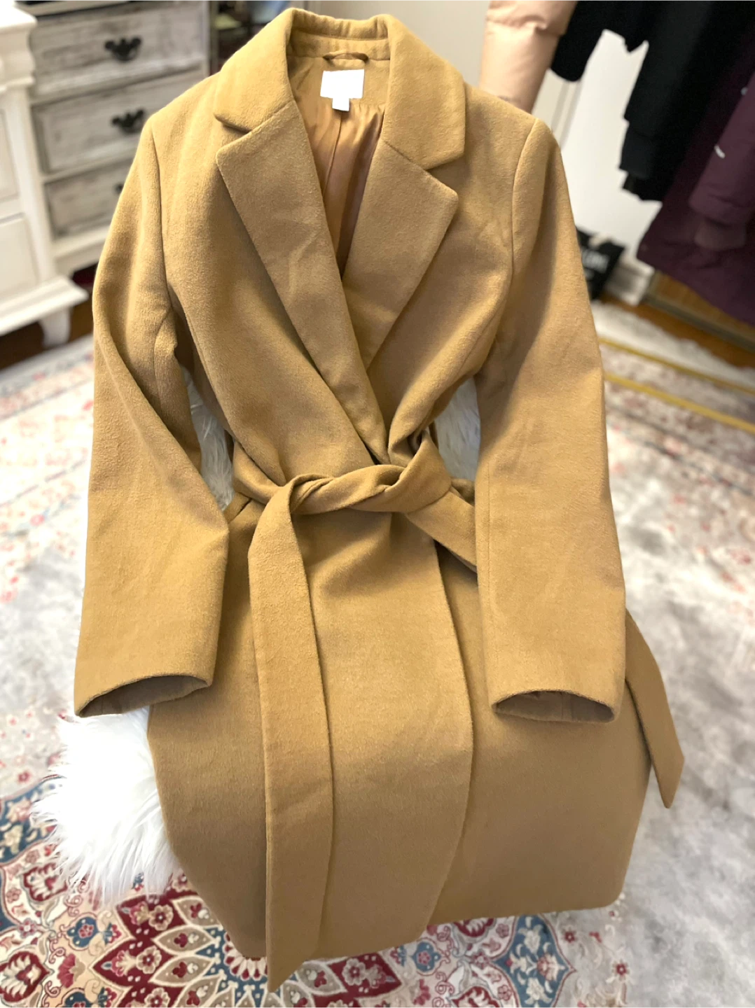 H&M Camel Wool Blend Wrap Coat - Size EUR 36