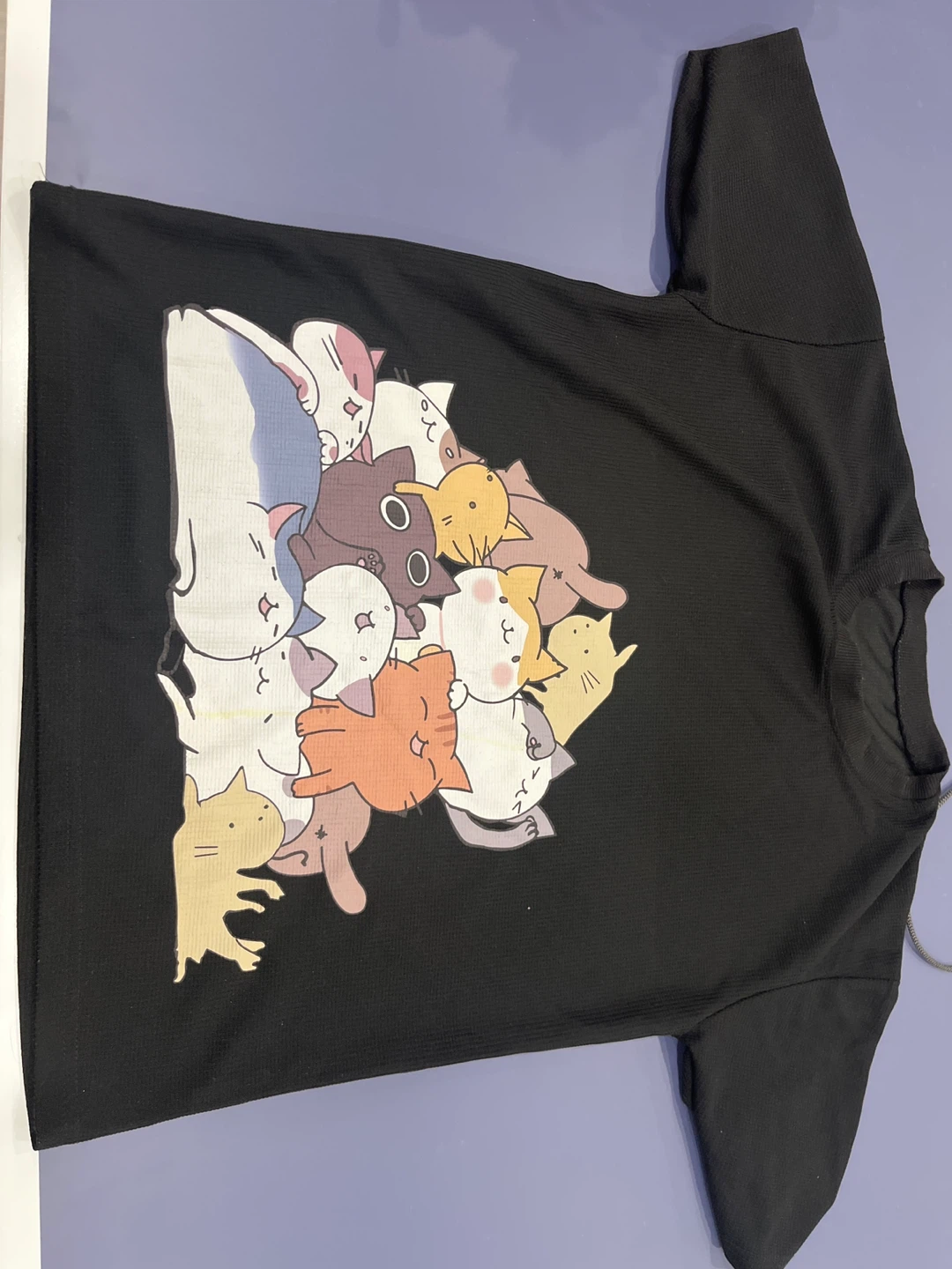 Black T-Shirt with Cute Cat Graphic - photo 2