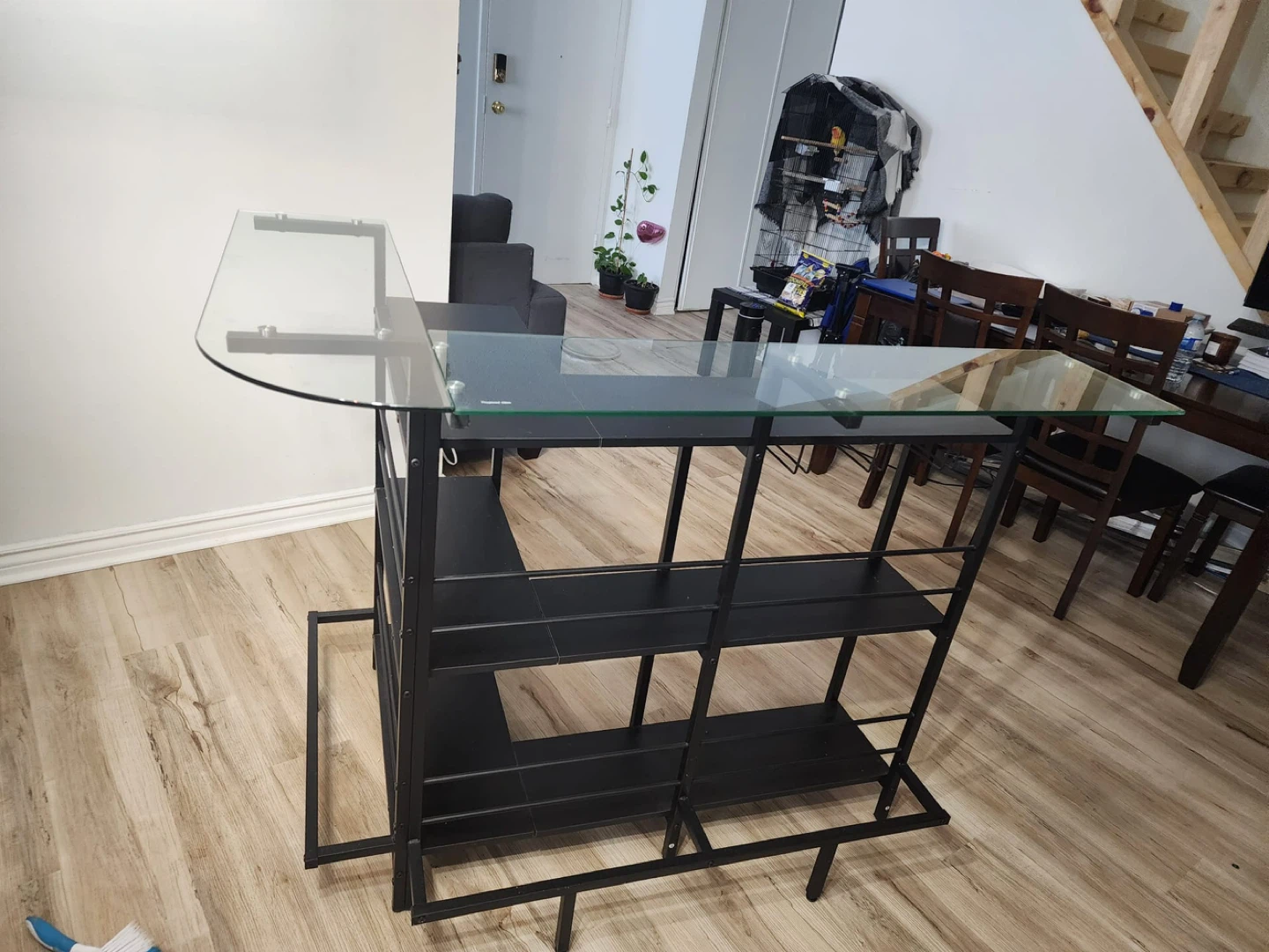 Glass Top Bar with Black Metal Frame and Shelves - photo 2