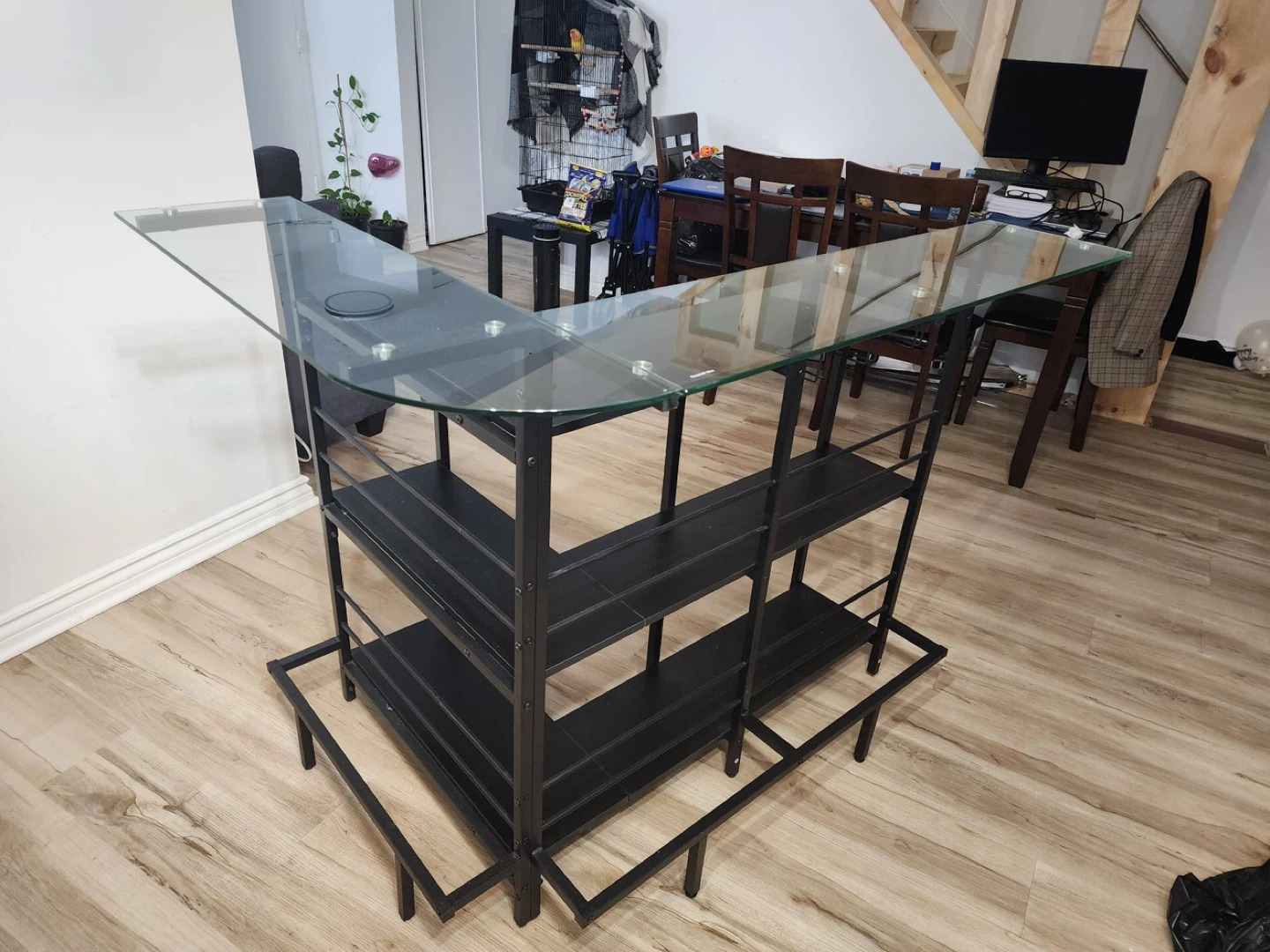 Glass Top Bar with Black Metal Frame and Shelves - photo 3