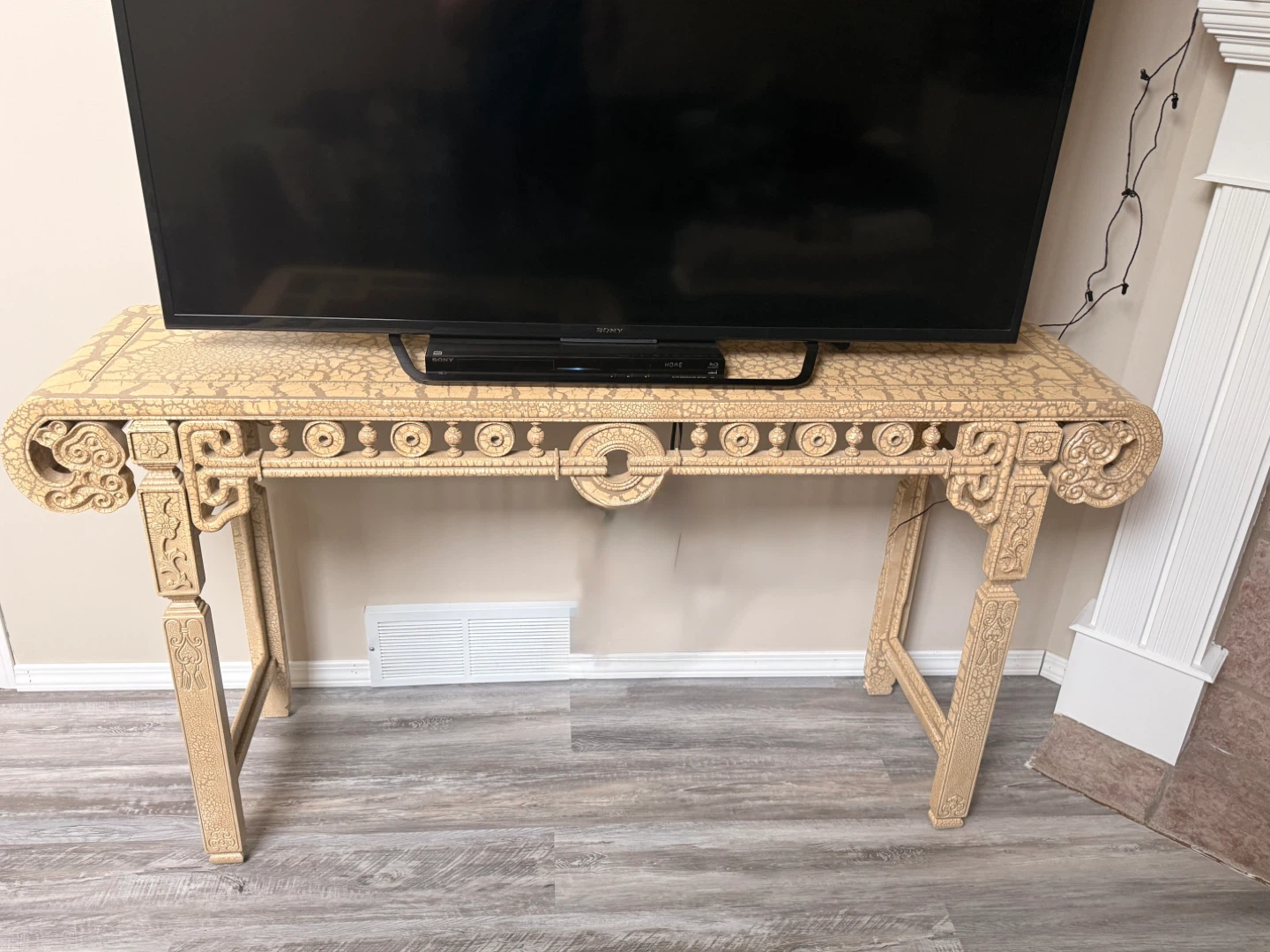 Vintage Glass Top Coffee Table with Ornate Carved Base - photo 3