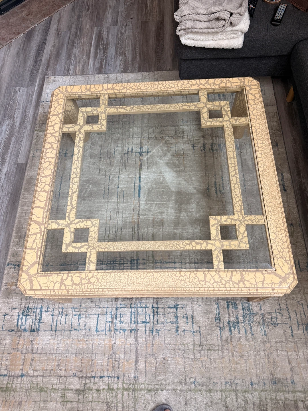 Vintage Glass Top Coffee Table with Ornate Carved Base