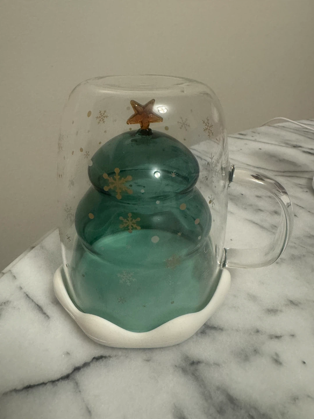 Double Wall Glass Mug - Christmas Tree Design