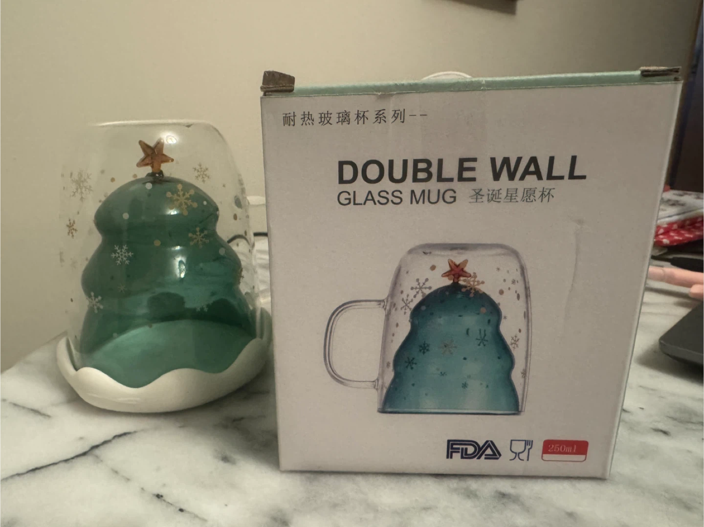 Double Wall Glass Mug - Christmas Tree Design - photo 2