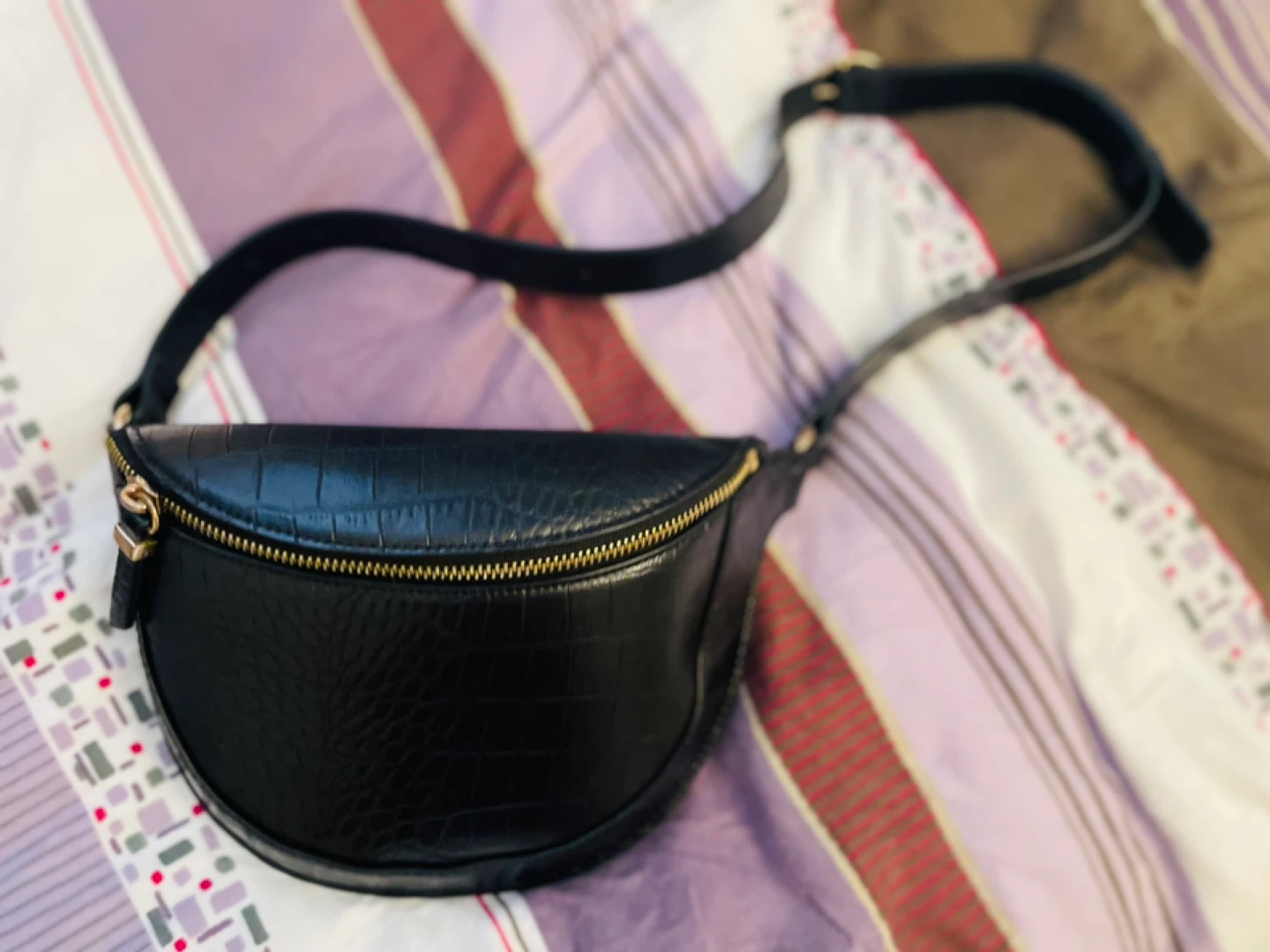 Black Crocodile Embossed Fanny Pack