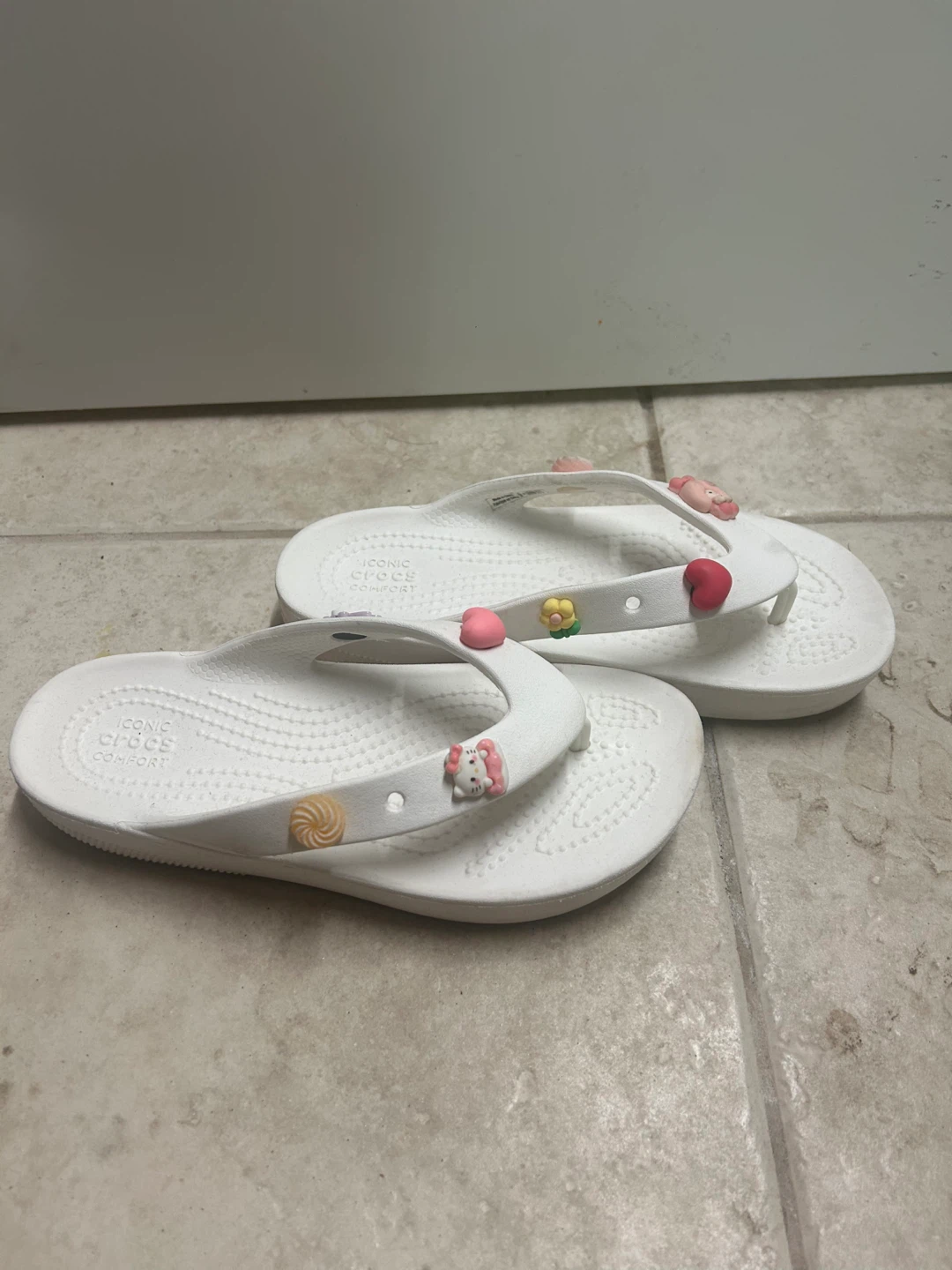 White Crocs Flip Flops with Charms - photo 2