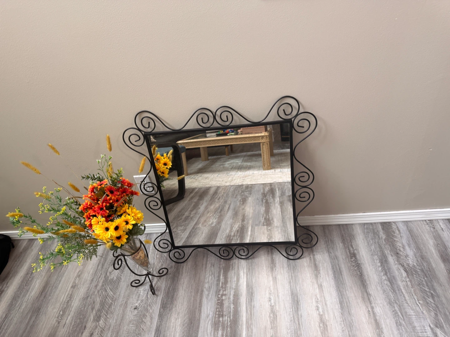 Decorative Swirl Black Metal Frame Mirror