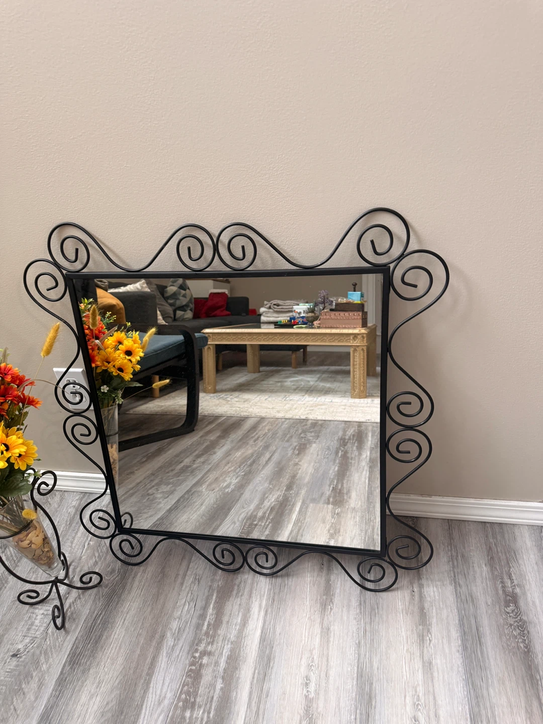 Decorative Swirl Black Metal Frame Mirror - photo 2