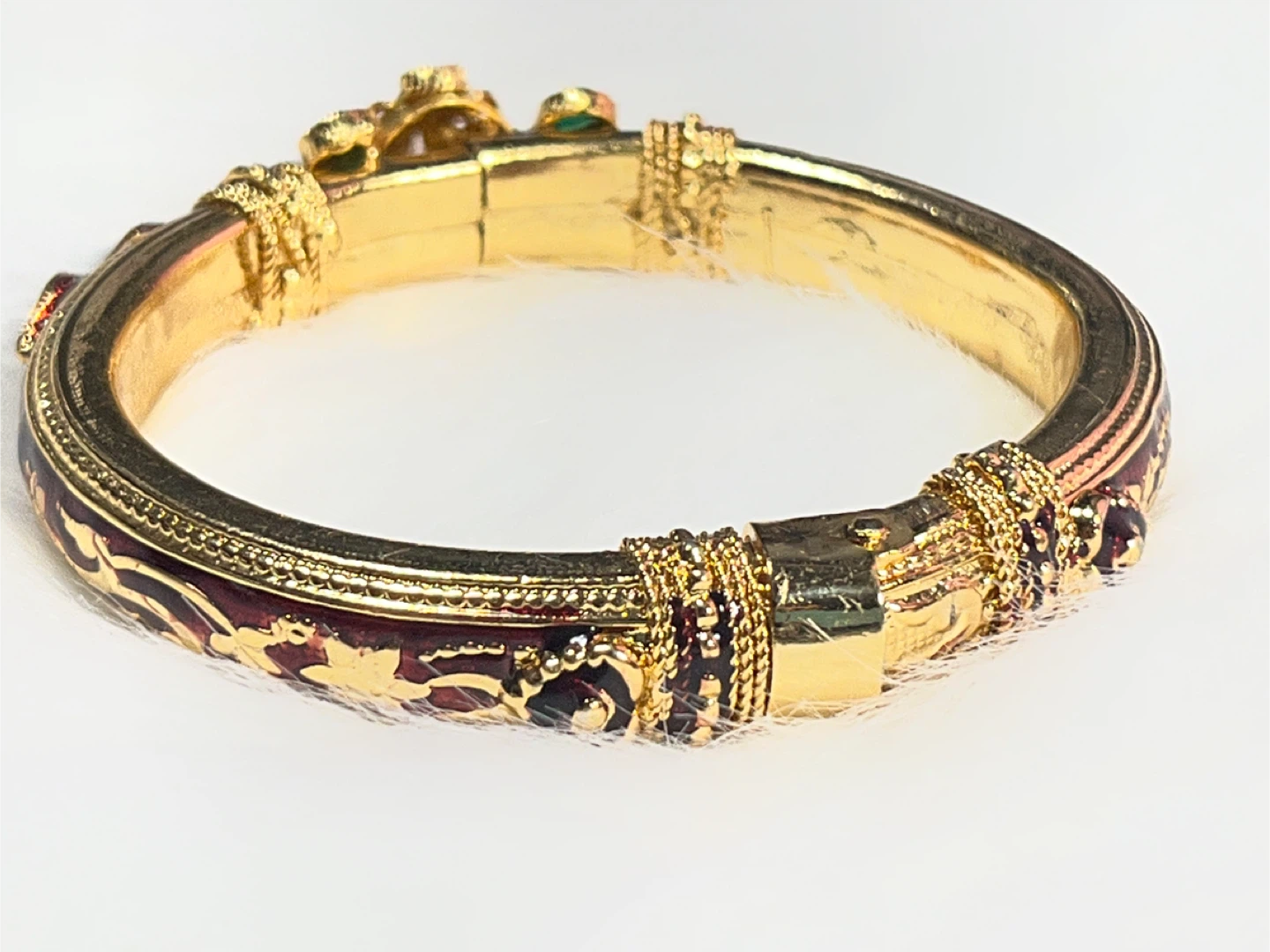 Gold Tone Bracelet with Red and Green Stones - photo 4