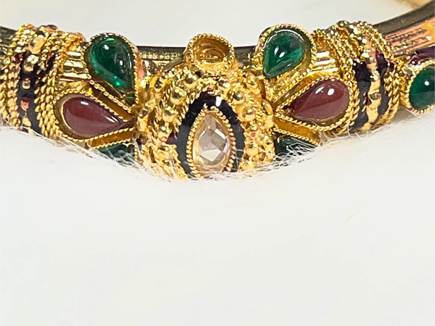 Gold Tone Bracelet with Red and Green Stones - photo 3
