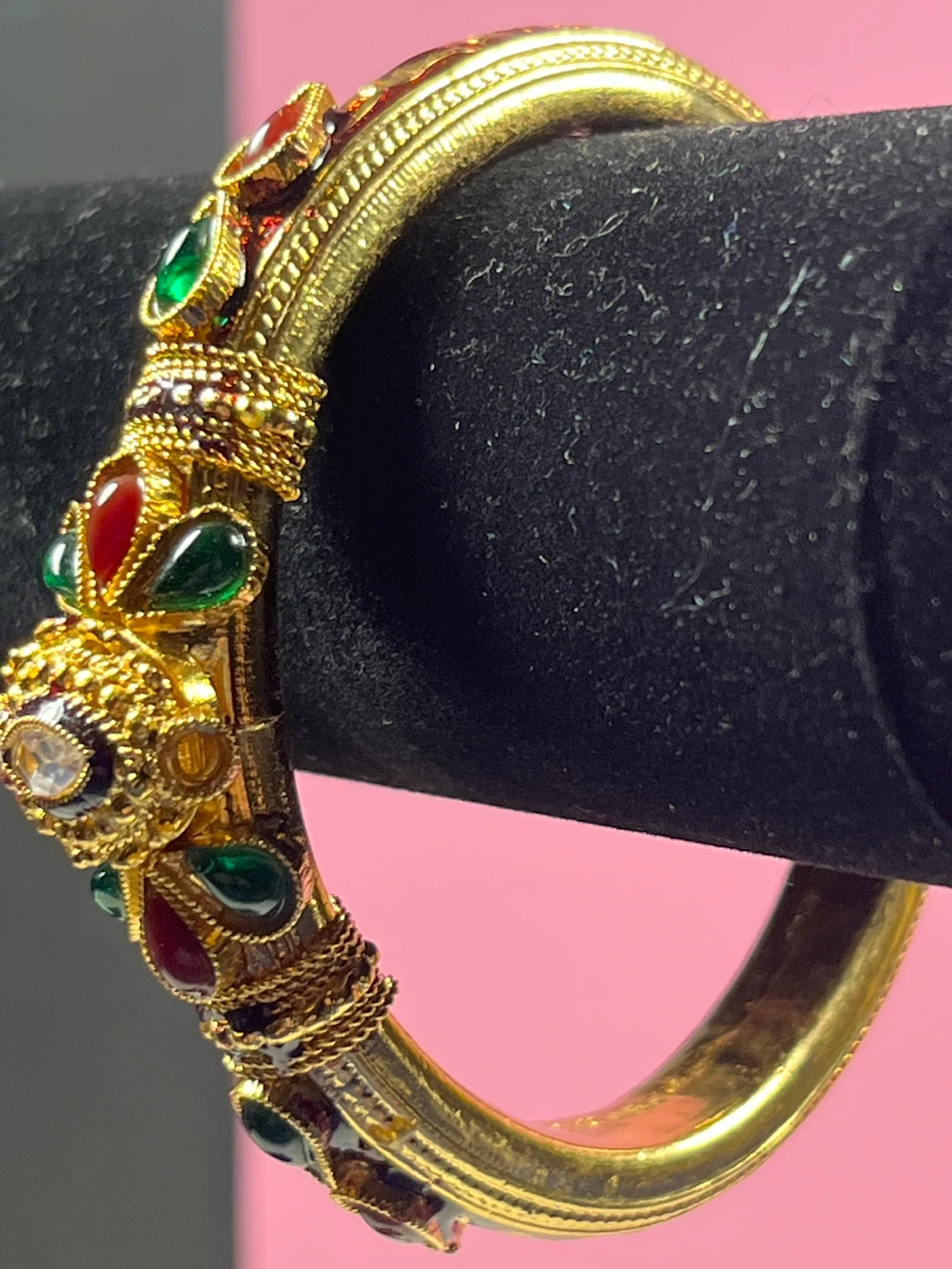 Gold Tone Bracelet with Red and Green Stones - photo 2