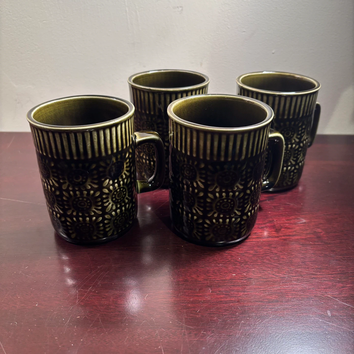 Set of 4 Vintage Green Ceramic Mugs - photo 2