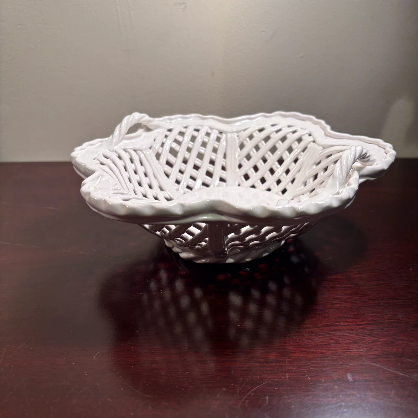 White Ceramic Lattice Basket Made in Portugal