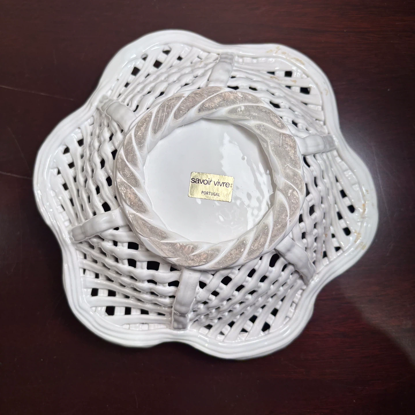 White Ceramic Lattice Basket Made in Portugal - photo 4