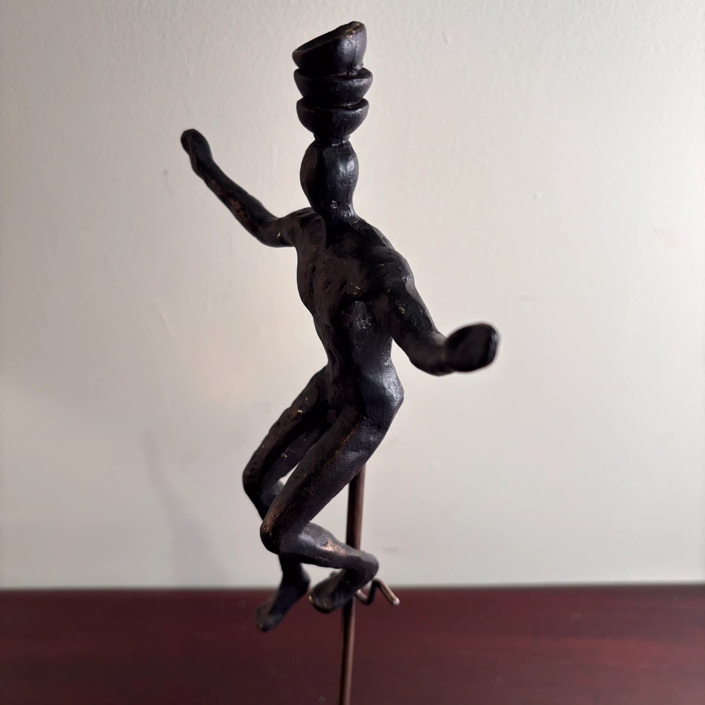 Bronze Finish Figurine of a Unicyclist Balancing Bowls - photo 3