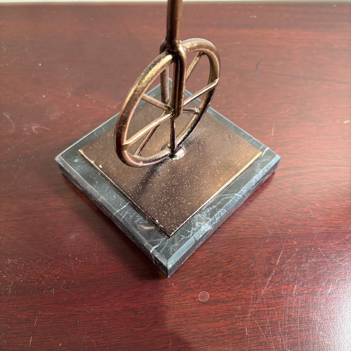 Bronze Finish Figurine of a Unicyclist Balancing Bowls - photo 4