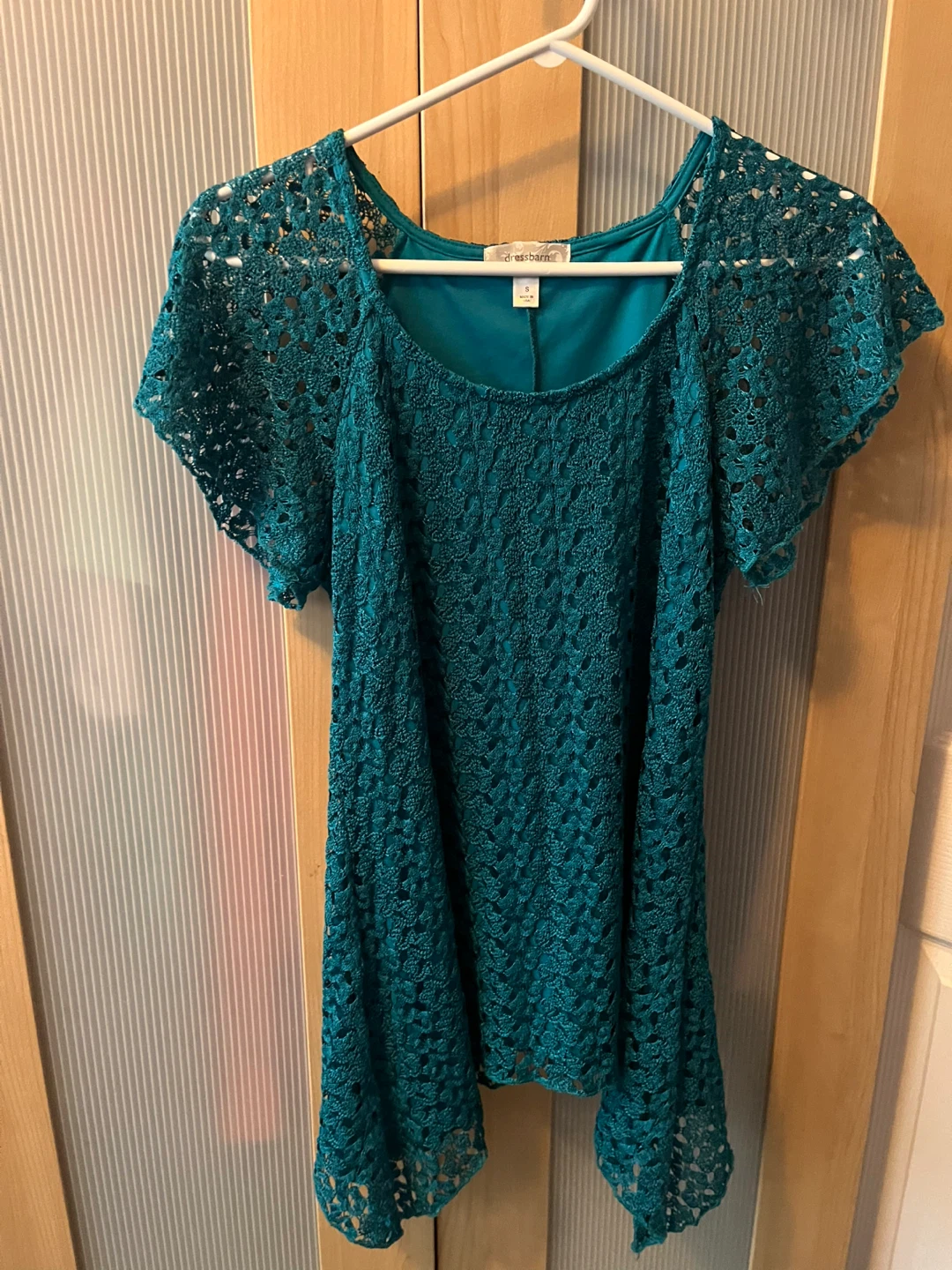 Adorable Teal Lined Crochet-look Top - Size S
